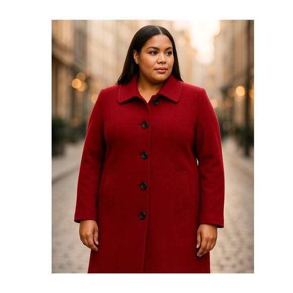 Anne Klein Red Wool Cashmere Blend Coat Women’s Size 16 Lined Winter - Picture 1 of 16